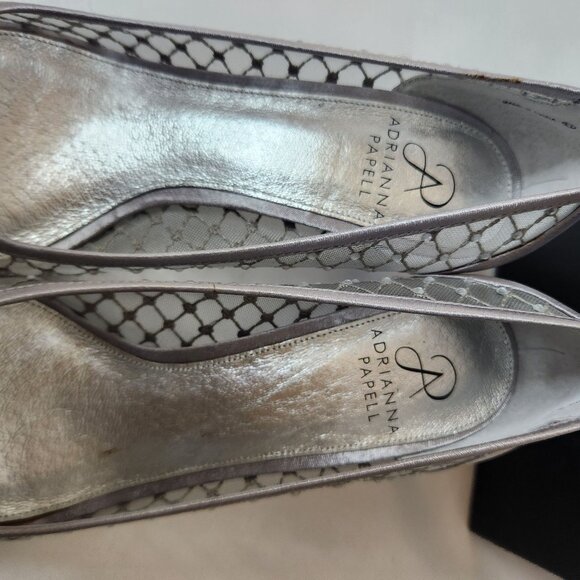 Adrianna Papell Silver Mesh Peep-Toe Heels with Rhinestones Size 8.5 - Picture 5 of 13